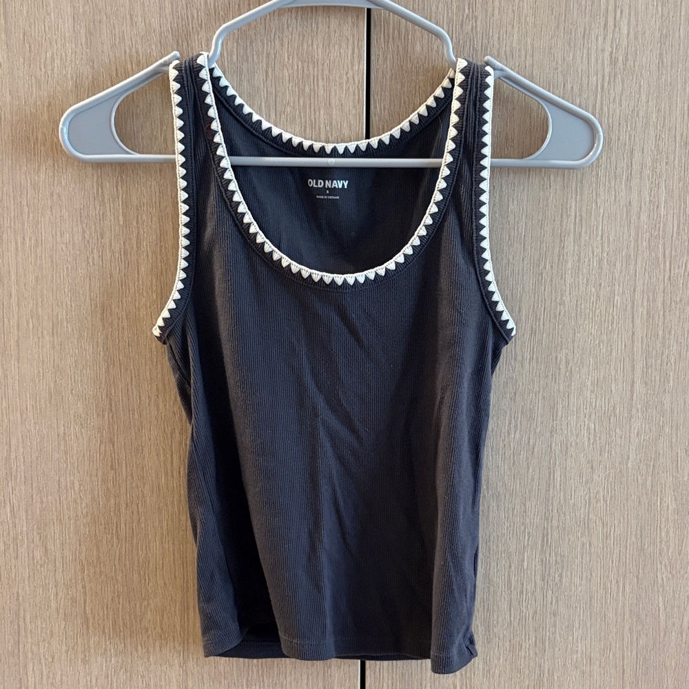 Old Navy Black Tank with White Scalloped Trim
